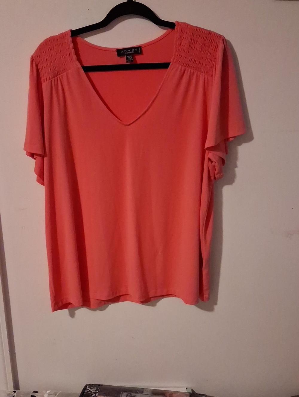 Grace Coral V-Neck Flutter Sleeve Top